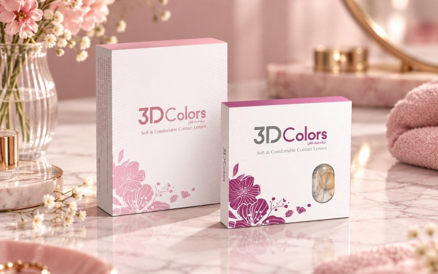 Boîtes 3D Colors sur marbre rose